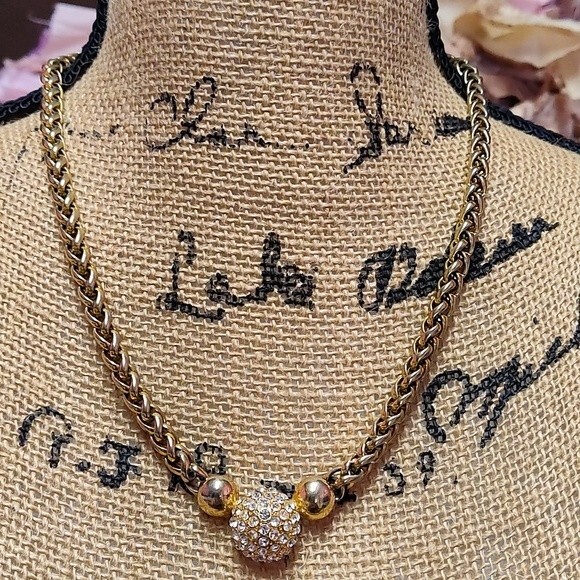 Vintage Goldtone and Rhinestone Necklace - Picture 1 of 7